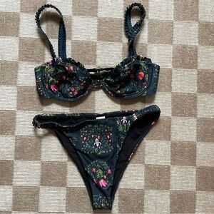 AGUA by Agua Bendita Vera Bouquet Blue Floral Bikini Resort Swim Set Small EUC